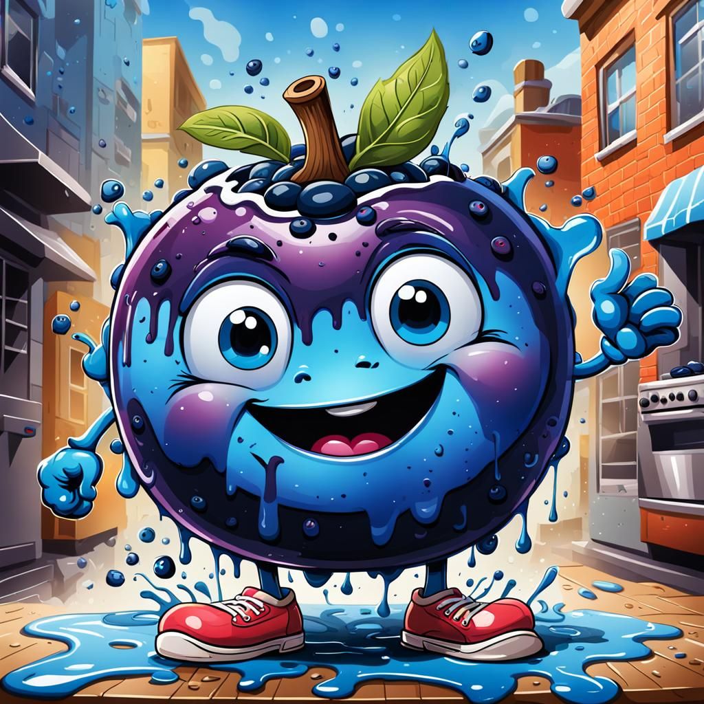 Cartoon Happy Blueberry in the Kitchen