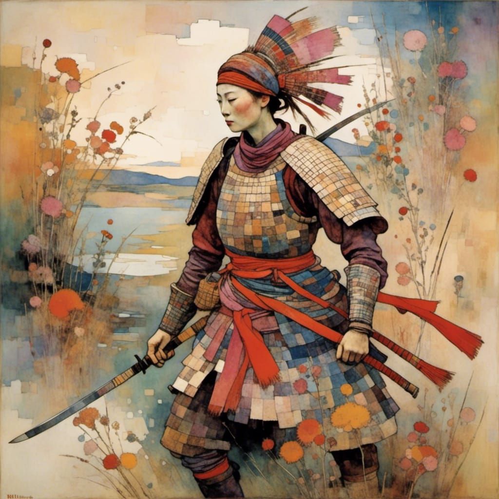 Female Samurai in Battle Armor, Stylized Art