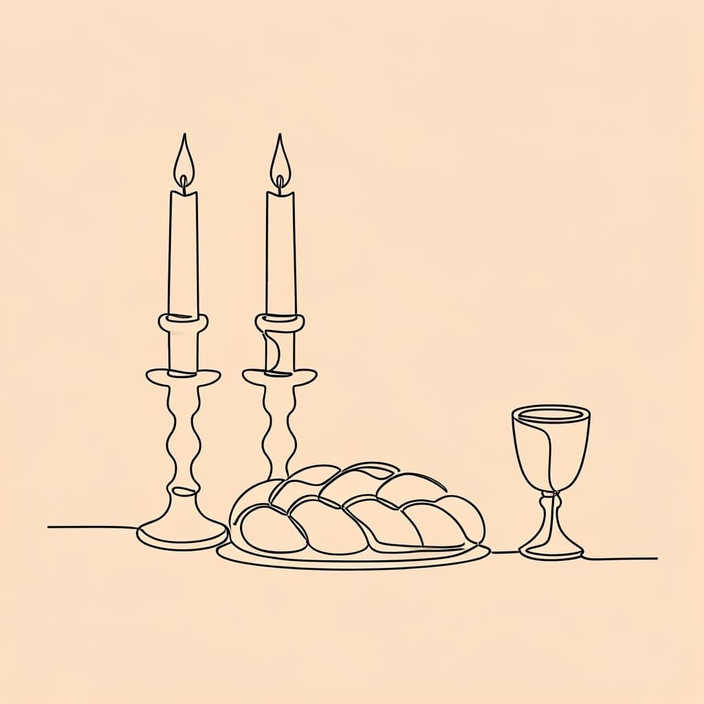 Minimalist One-Line Shabbat Still Life