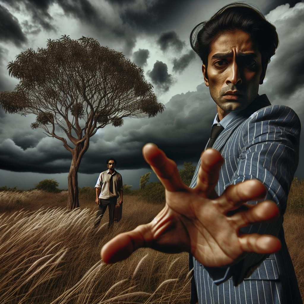 Dramatic Encounter Under Stormy Skies