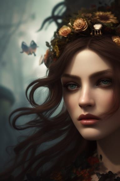 Steampunk Undead Woman Portrait in Eldritch Surrealism