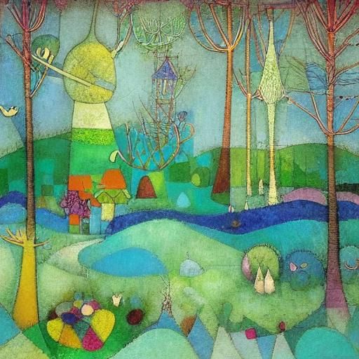 Ethereal Teal Dreamscape with Musical Instrument