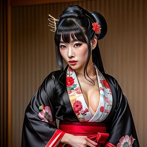 Yakuza Geisha with Flowing Black Hair