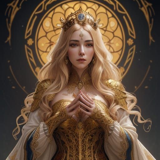 Noblewoman Portrait With Golden Sun Filigree