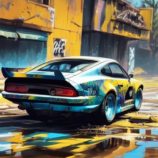 Vibrant Hyper-Realistic Porsche Drives on Road in Golden Hou...