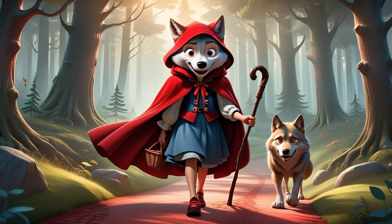 Red Riding Hood and Wolf: Disney Pixar Illustration