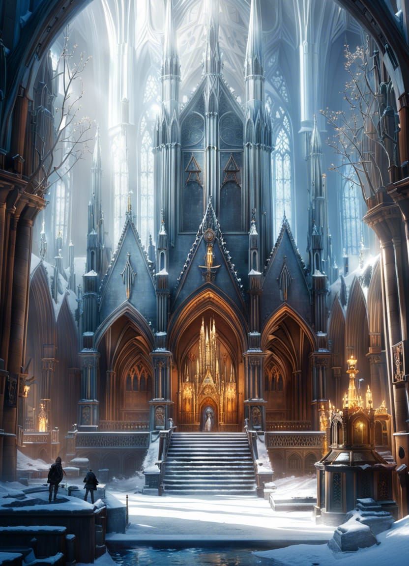 Icy Winter Gothic Cathedral in Anime Style