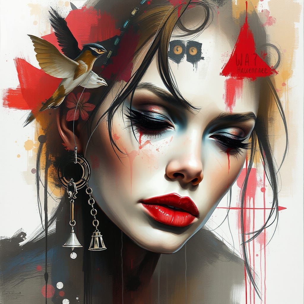 Dreamlike Portrait with Mixed Media Elements