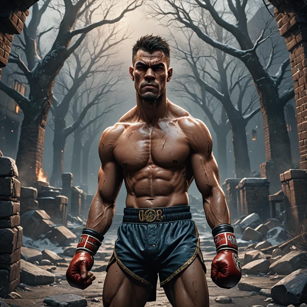 Determined Boxer: Detailed Matte Painting in Deep Color