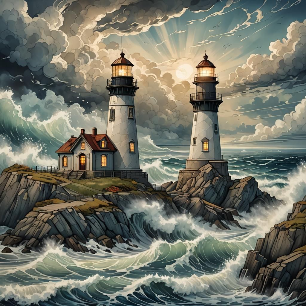 Oceanscape Lighthouse in Complex, Detailed Style