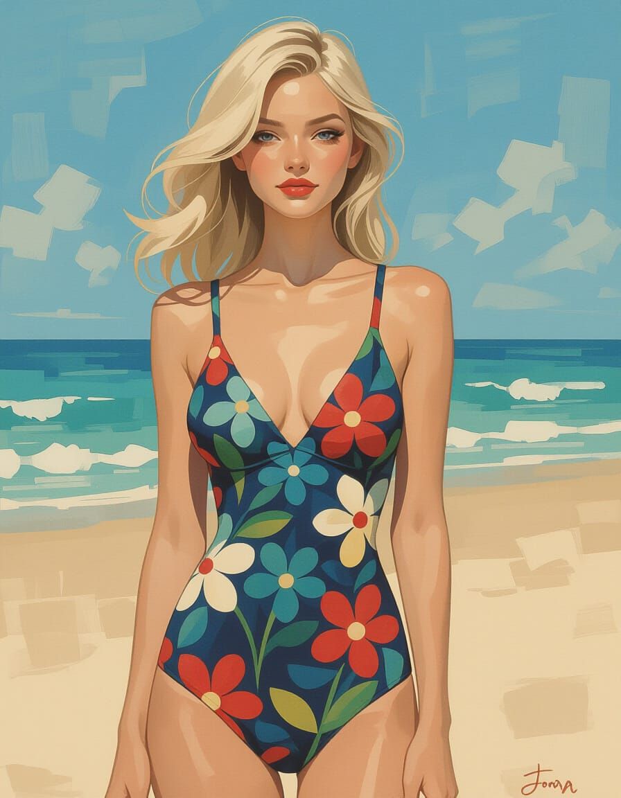 Abstract Beach Portrait in Illustrative Style