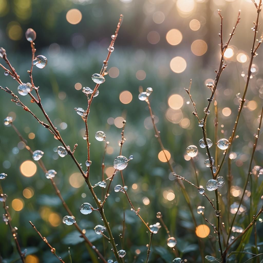 Glimmering Light Reflects Morning Dew: Cinematic Macro Photo...