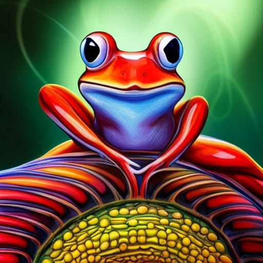 Dreamlike Frog in a Vibrant Dystopian Realm