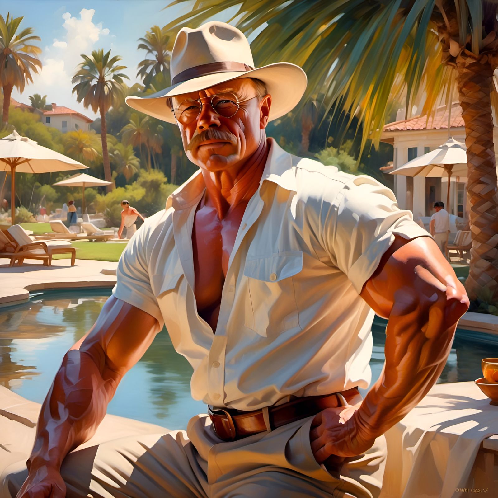 Hyperrealistic Portrait: Muscular Teddy Roosevelt in Sunligh...