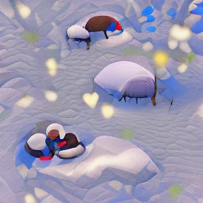 Cozy Couple in Winter Snow Meadow