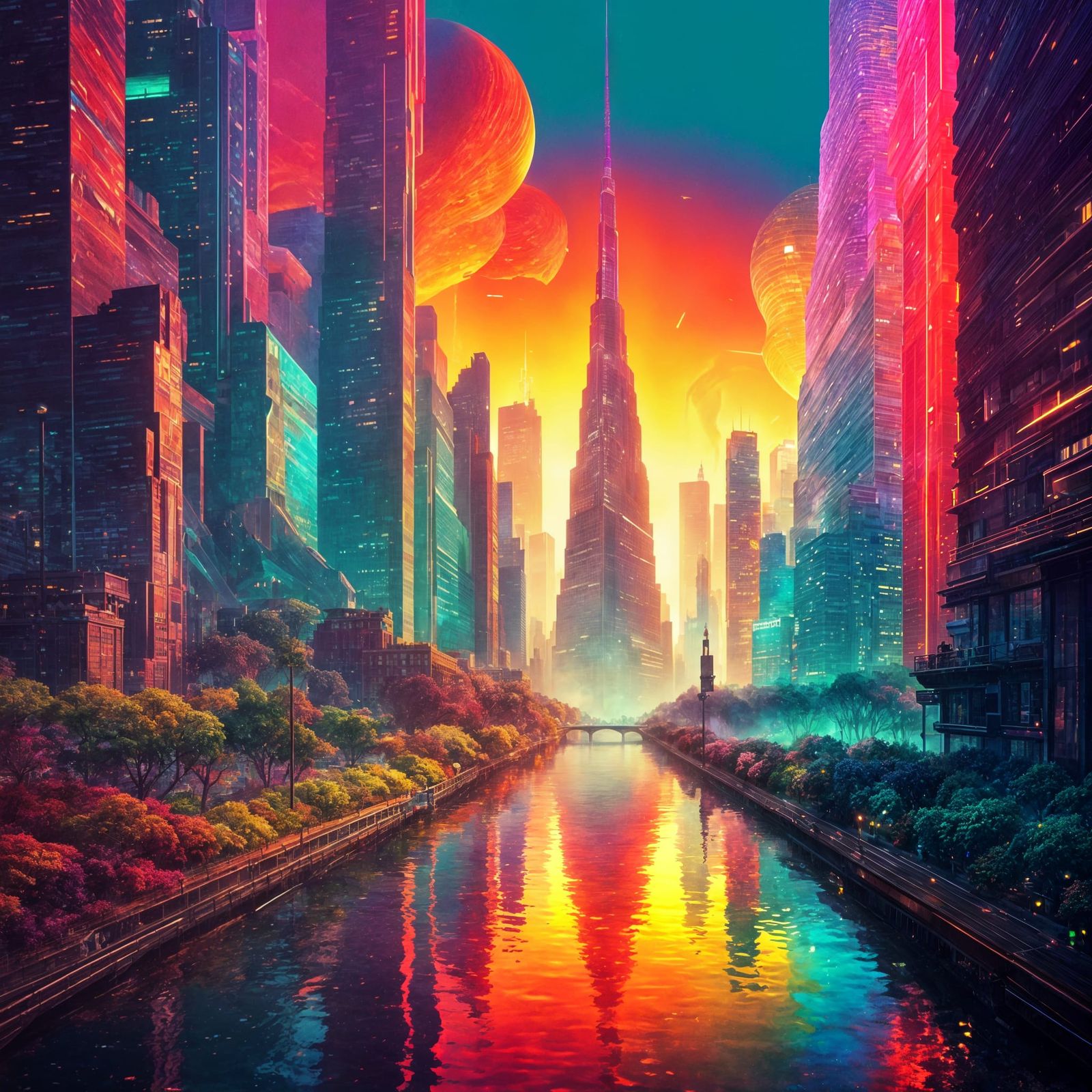 Rainbow Cityscape with Stunning Lighting