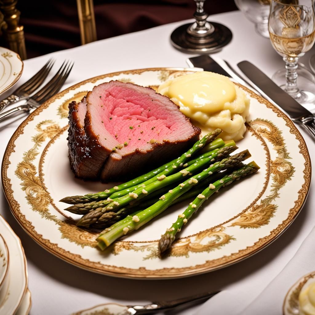 Prime Rib Dinner on Rococo Plate Photo