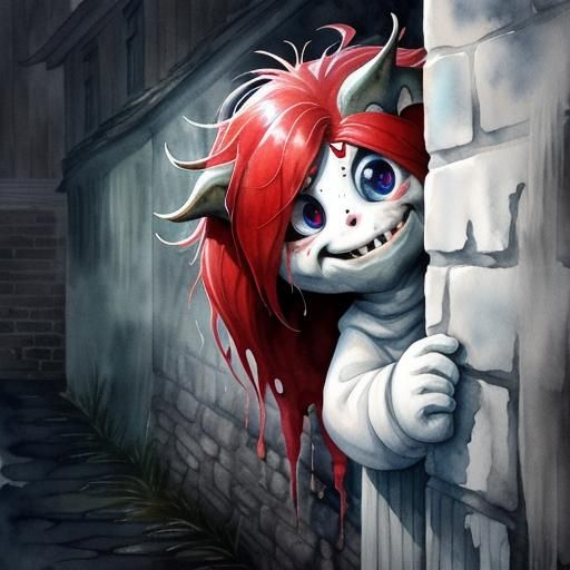 Mischievous One-Eyed Monster in Dripping Watercolor