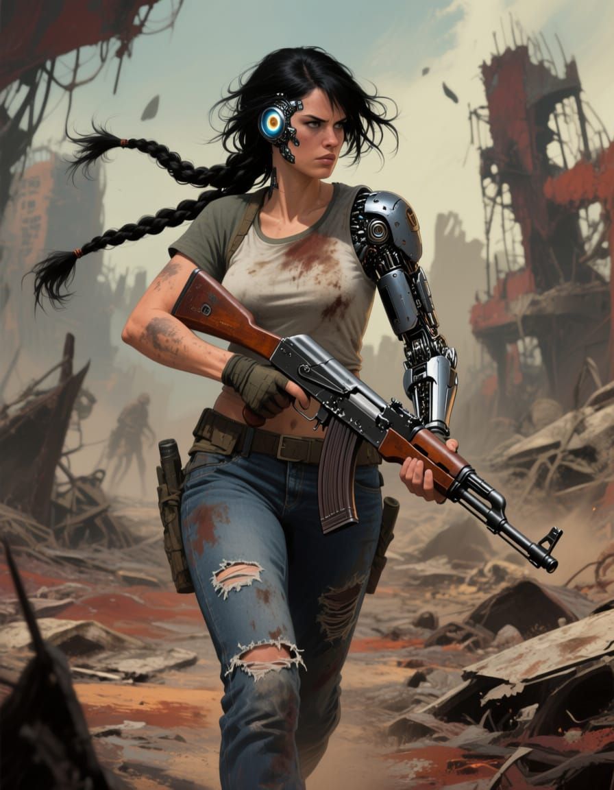 Cyborg Woman in Post-Apocalyptic World, Fantasy Art