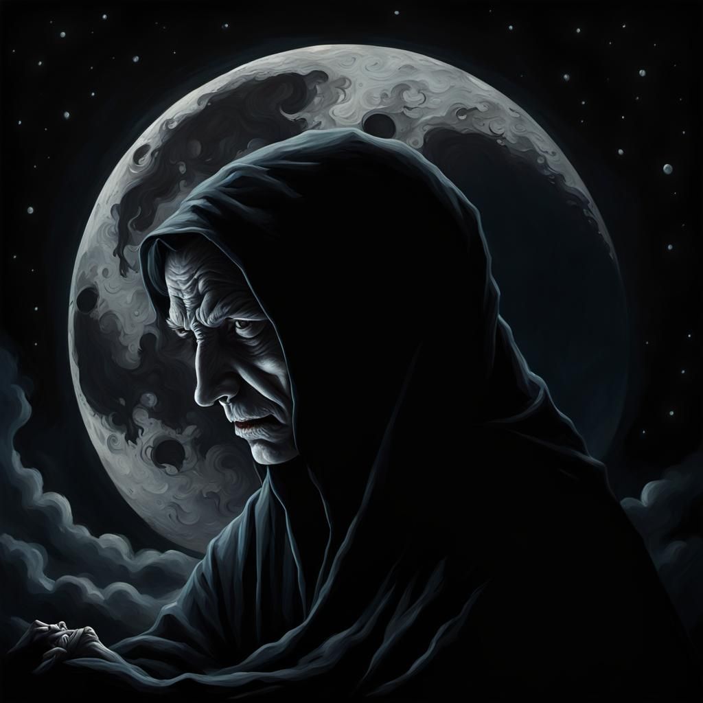 Eerie Oil Painting: Malevolent Moon Watches Sleeper