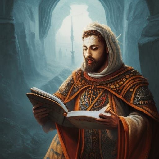 Luís Vaz de Camões with "Os Lusíadas" in Medieval Style