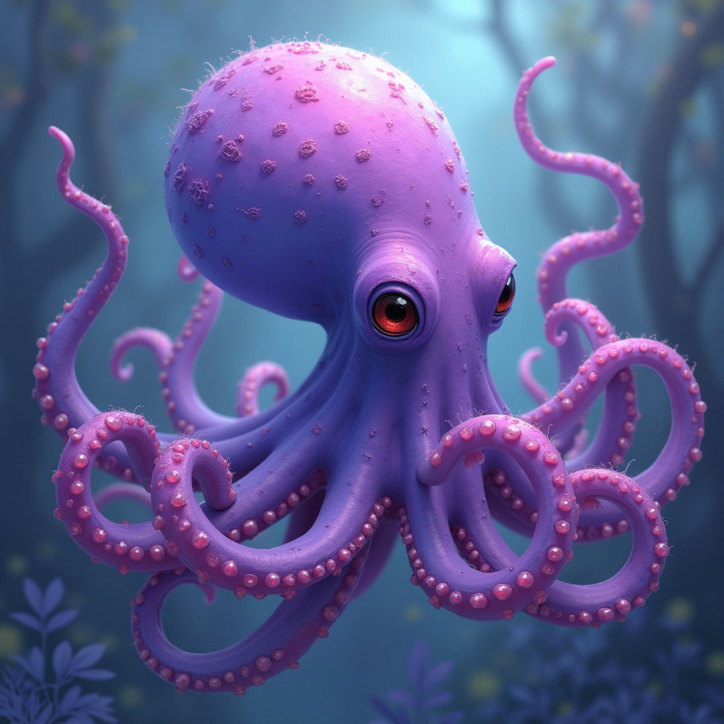 Iridescent Purple Octopus in Dreamlike Digital Painting