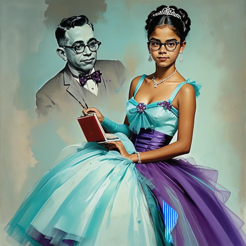 Latina Quinceañera Portrait in Rockwell Style