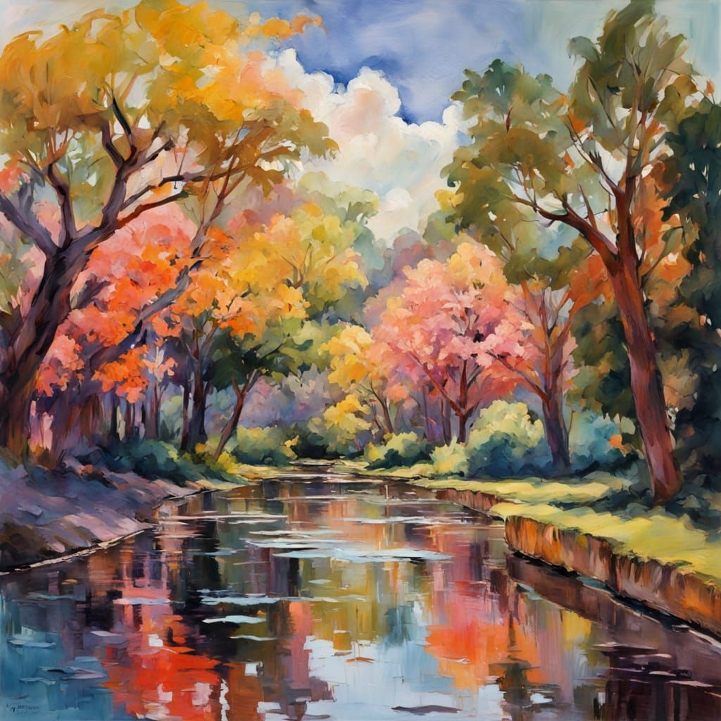 Vibrant Abstract Landscape in Impressionist Style