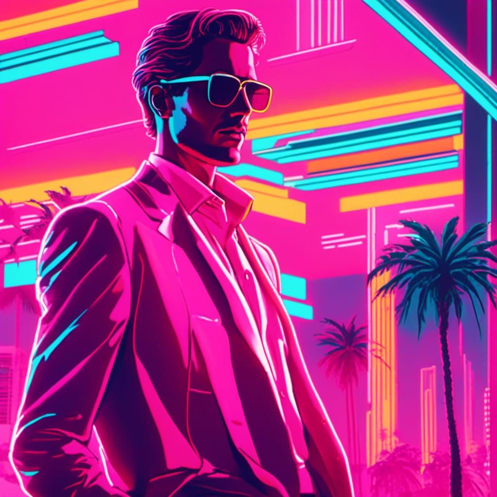 Detective in Pink Suit, 80's Miami Vice Style