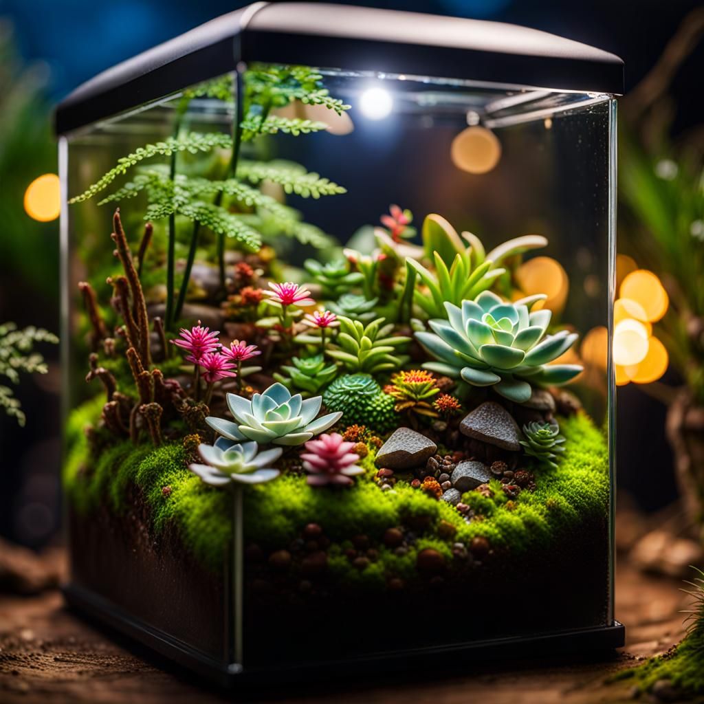 Fantasy Miniature Forest in Terrarium Cube