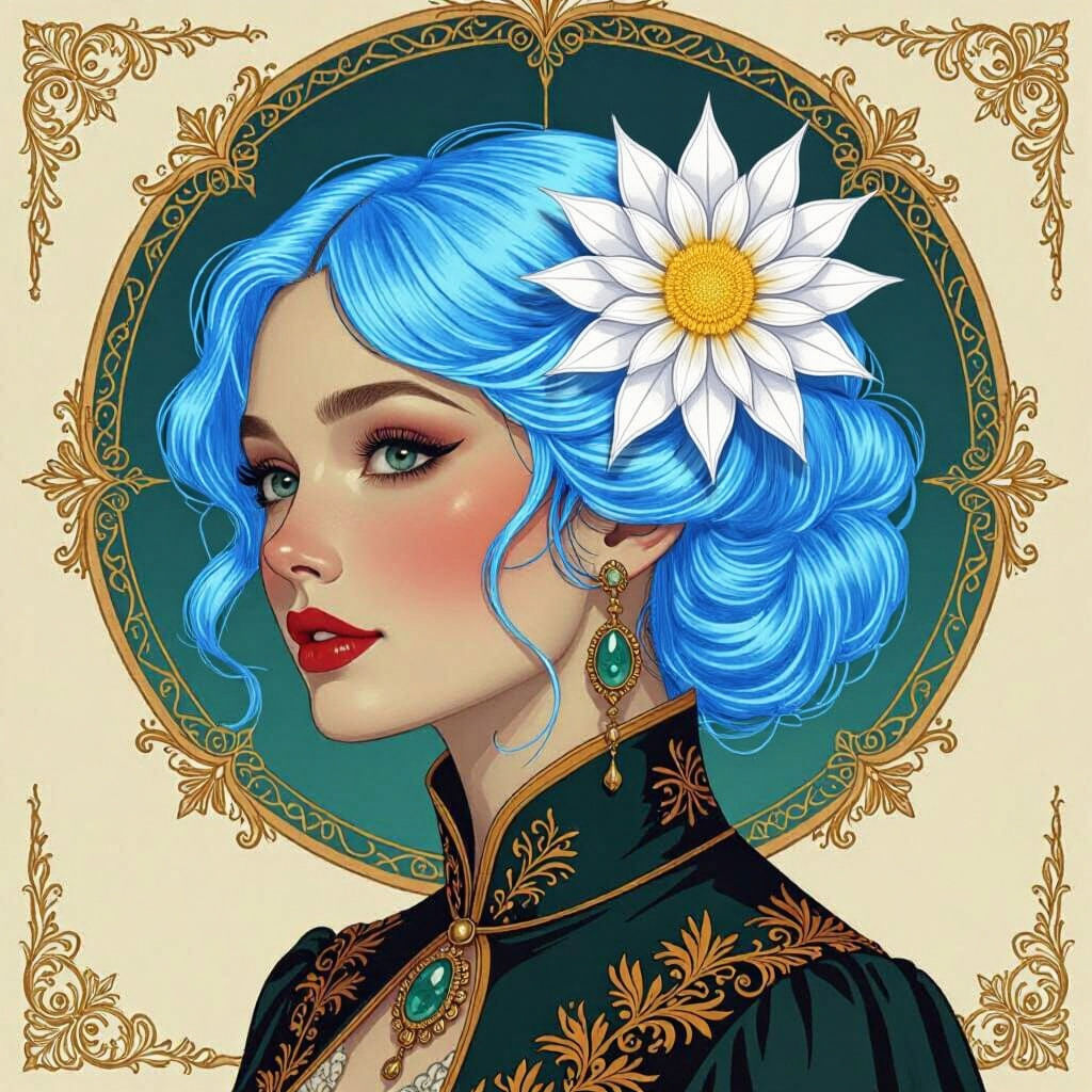 Red-Haired Woman in Tower: Watercolour Portrait