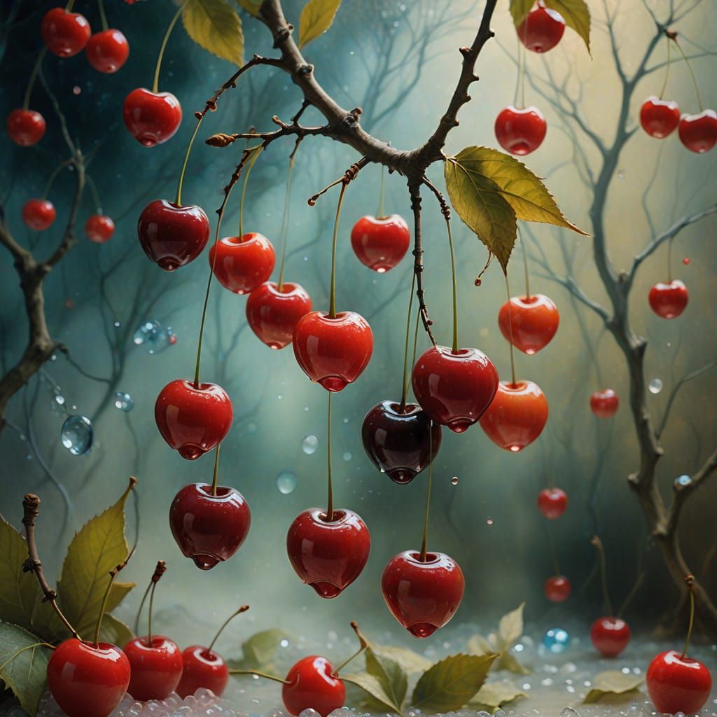 Surreal Ethereal Cherries in Dreamlike Hues