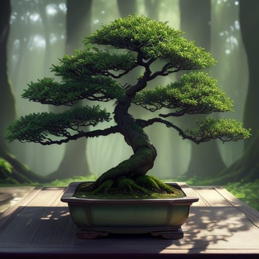Bonsai Tree Teapot: Hyperrealistic Digital Art