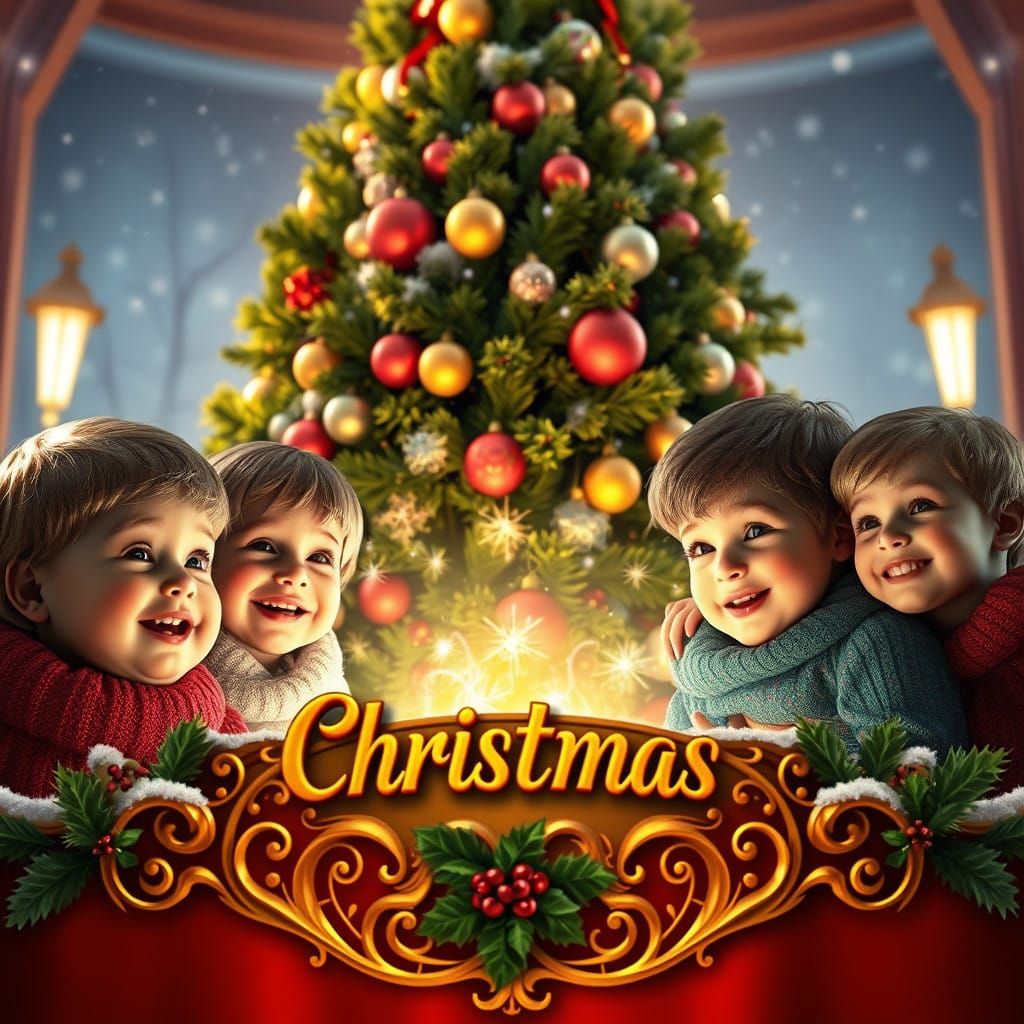 Magical Christmas Scene with Joyful Children and Vibrant Orn...