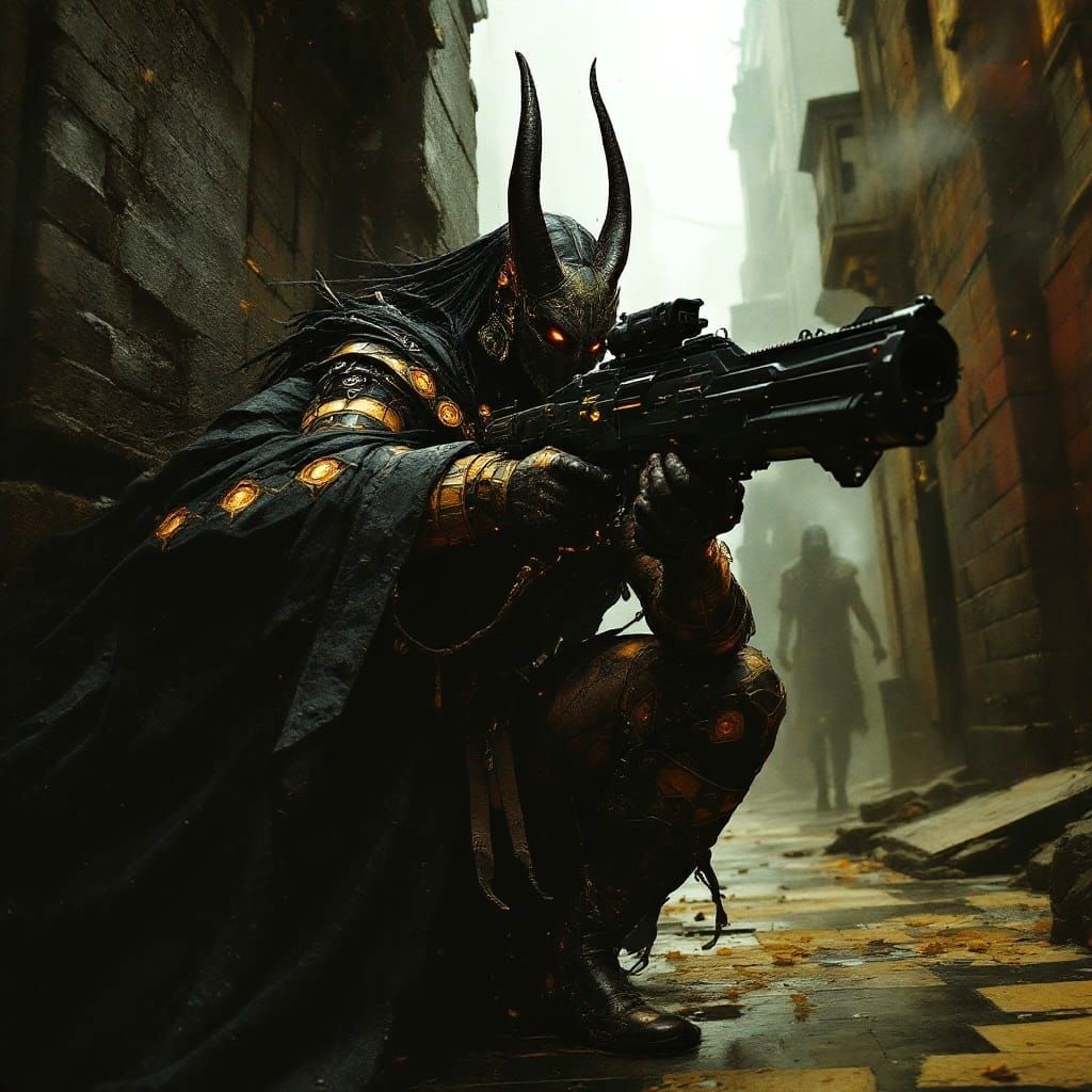 Retrofuturist Anubis in Dark Alley