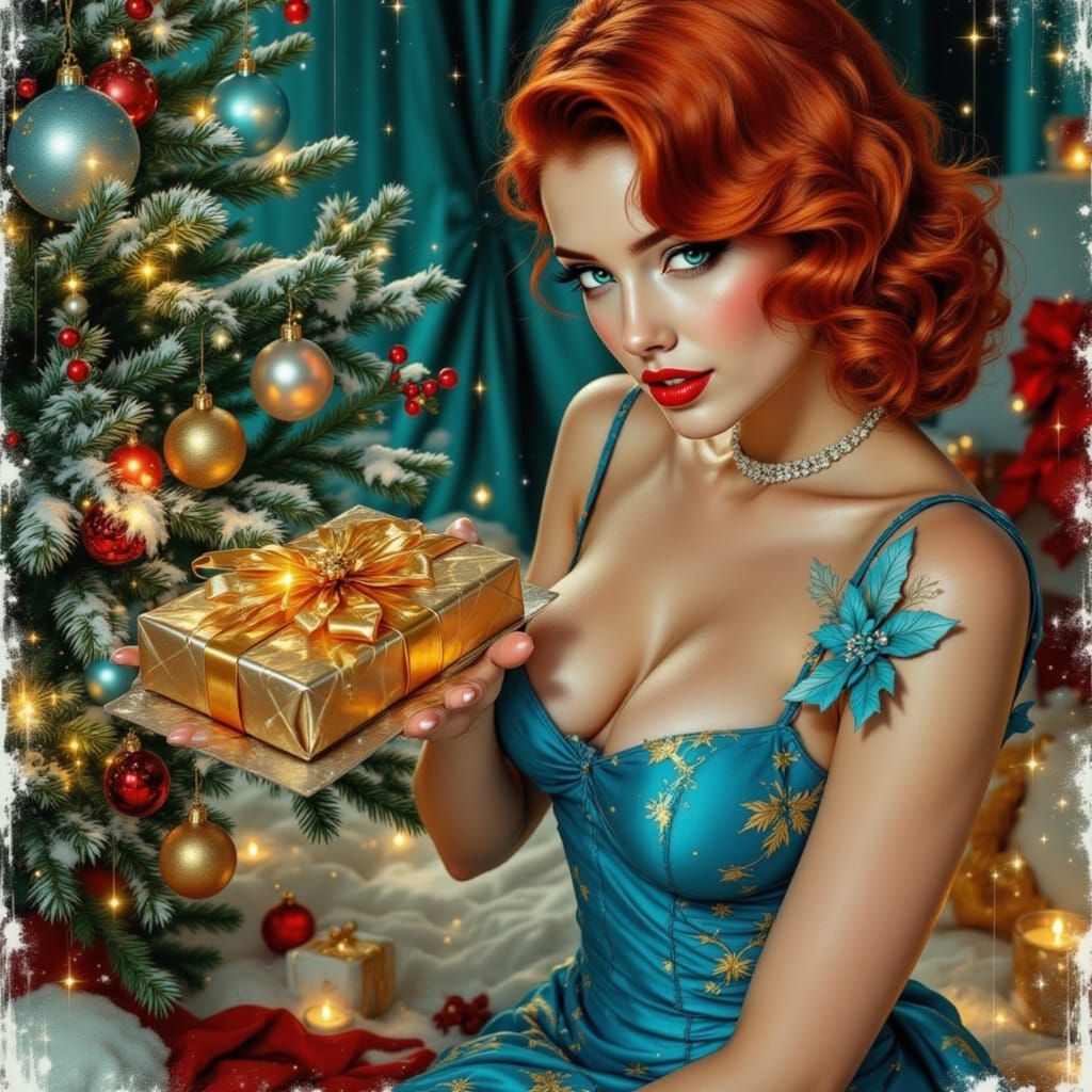 1950s Futuristic Building with Pinup and Art Deco Christmas