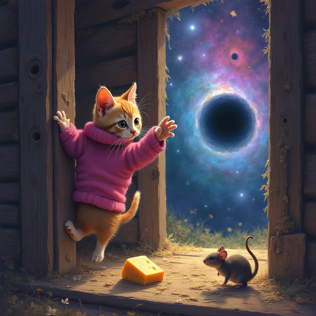 Whimsical Barn Scene in Cosmic Dreamscape