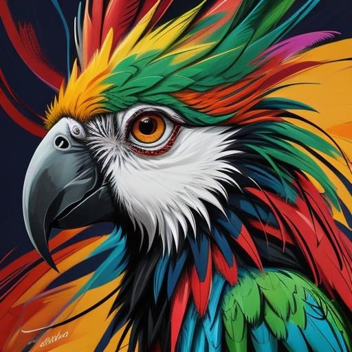 Kangaroo Parrot Hybrid Head in Abstract Art