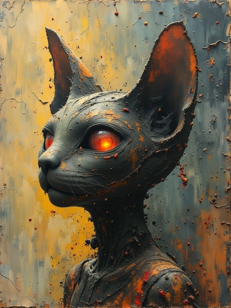 Cyberpunk Cat Vampire Portrait with Castle Spires