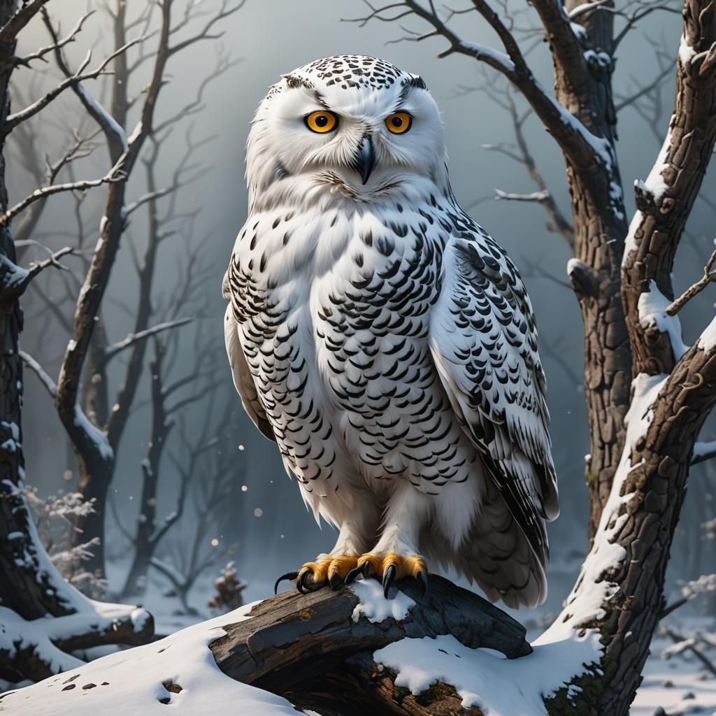 Detailed Snowy Owl Matte Painting in 8K