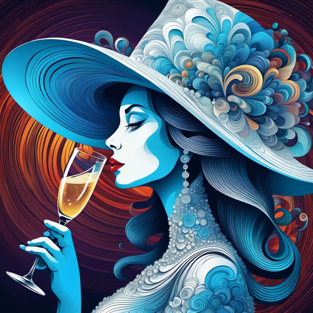 Elegant Lady with Champagne in Abstract Style