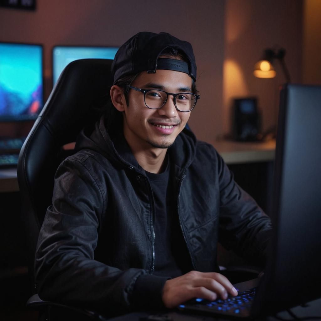 Handsome Malay Man in Edgy Cyberpunk Scene