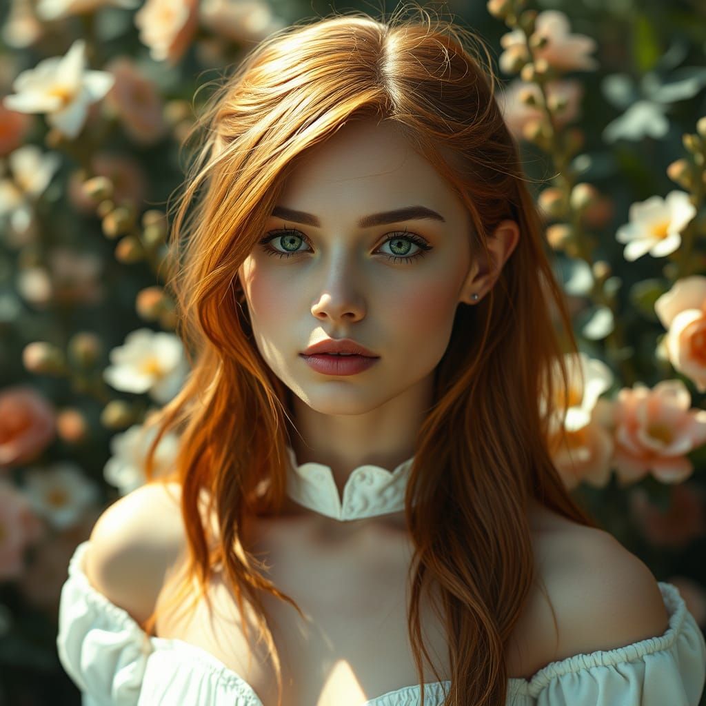 Young Woman in Enchanted Nature, in Semi-Realist Fantasy Sty...