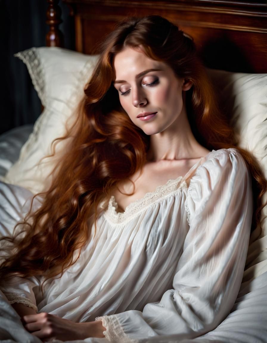 Victorian Woman with Auburn Hair Sleeping