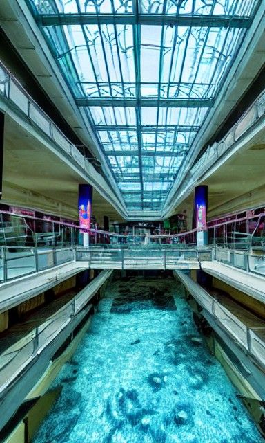 Underwater Abandoned Shopping Mall with Skylights