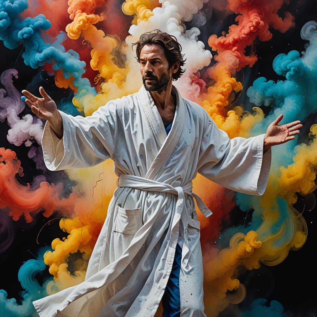 Tense Figure in Vibrant Abstraction