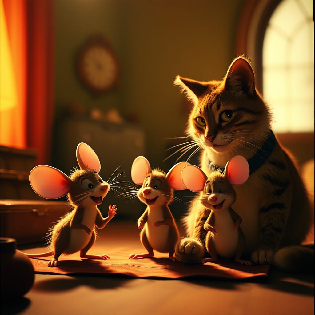 Cinematic Mice in a Golden Light