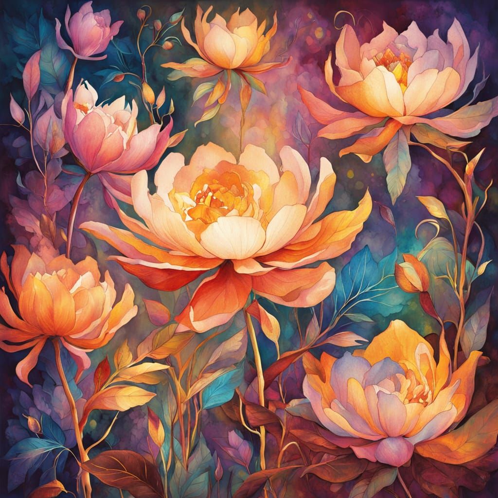 Vibrant Floral Tapestry in Dreamweave Watercolor Style