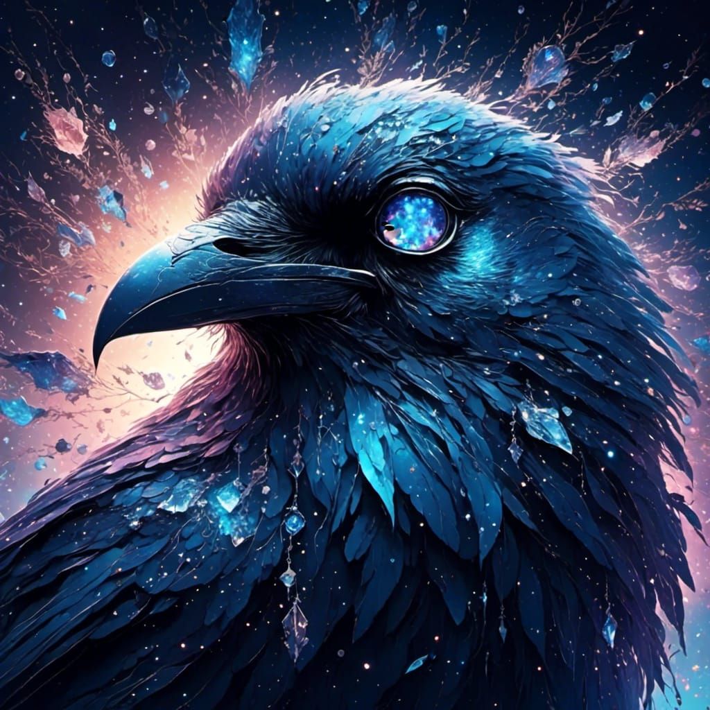 Raven with Piercing Ice-Blue Eyes