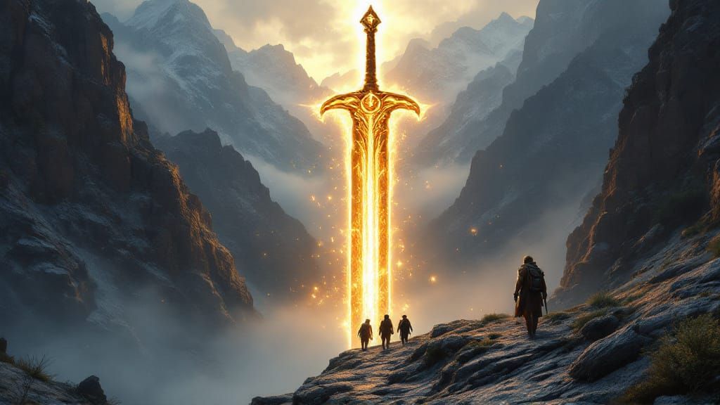 Colossal Sword Bridge: Adventurers on a Mystical Quest